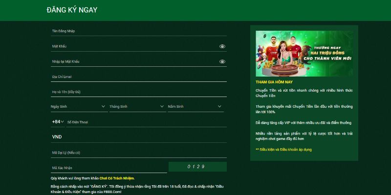 Điền thông tin đăng ký chính xác để nhanh chóng sở hữu tài khoản